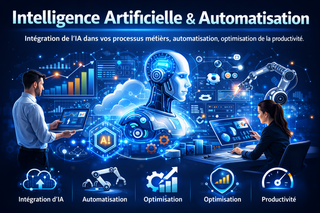 Intégration de l’IA dans vos processus métiers, automatisation, optimisation de la productivité.