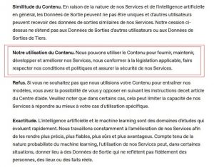 extrait des conditions générales d'utilisation d'OpenAi