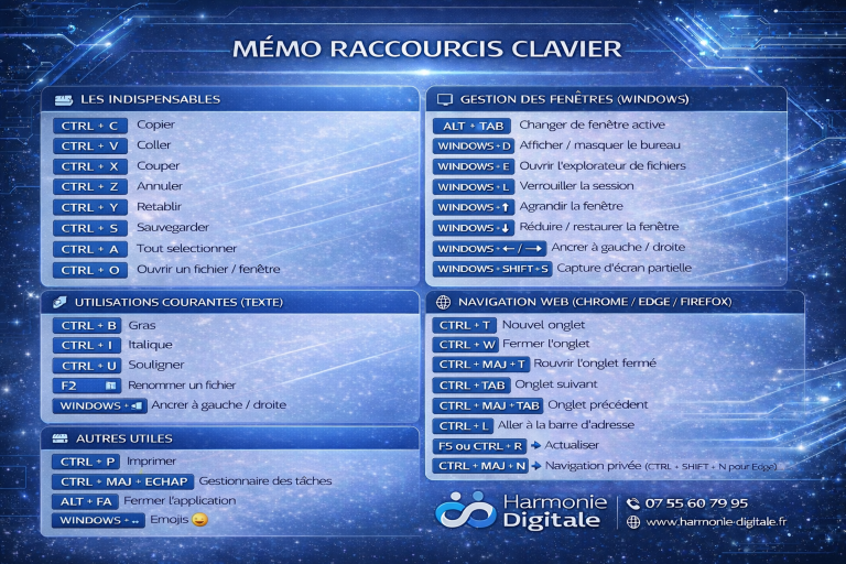 Retrouvez les raccourcis clavier les plus utiles